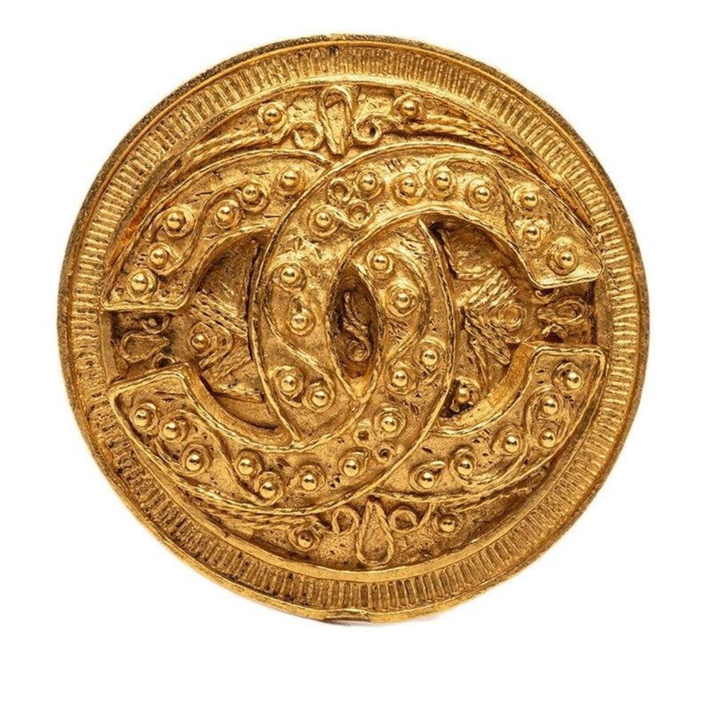 Chanel CC Logo Round Logo Brooch Gold Plated